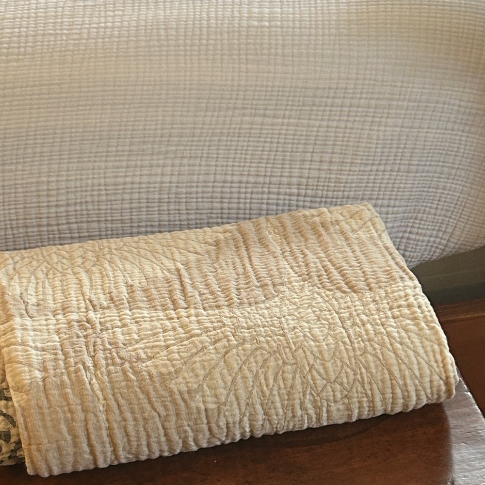 Modern Birds in Flight Crane Tan Cream Woven Organic Cotton Throw Size 55 x 75 - Picture 10 of 14